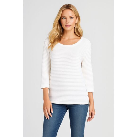 ANN TAYLOR WHITE TEXTURED CAREER CASUAL PREPPY CLASSIC SWEATSHIRT SIZE: L NWT - Picture 1 of 5